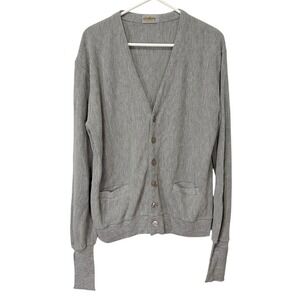 Edgeworth XL Gray Cardigan Sweater Button Front V-Neck‎ Knit Vintage Old School